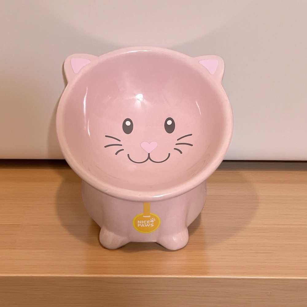 NWOT: Cute Cat Face Pink Pet Bowl